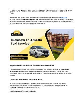 Lucknow to Amethi Taxi Service _ Book a Comfortable Ride with KTS Cabs