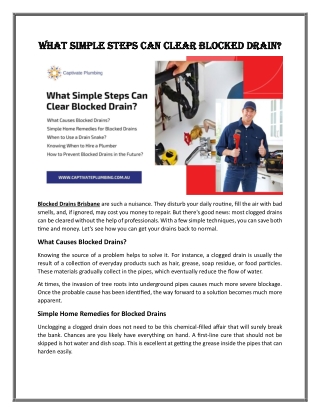 what simple steps can clear blocked drain what