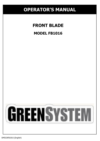 John Deere FB1016 Front Blade Operator’s Manual Instant Download (Publication No.OM5CAF1016)