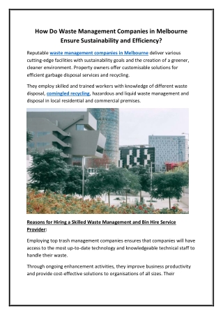 How Do Waste Management Companies in Melbourne Ensure Sustainability and Efficiency