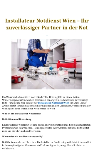 Installateur Notdienst Wien