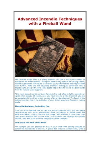 advanced incendio techniques with a fireball wand