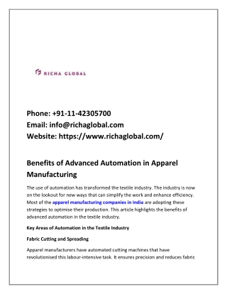 Benefits of Advanced Automation in Apparel Manufacturing