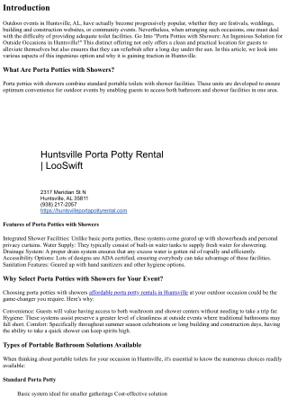 Porta Potties with Showers: An Ingenious Option for Outside Occasions in Huntsvi