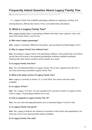 Frequently Asked Question About Legacy Family Tree