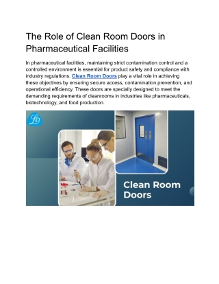 The Role of Clean Room Doors in Pharmaceutical Facilities