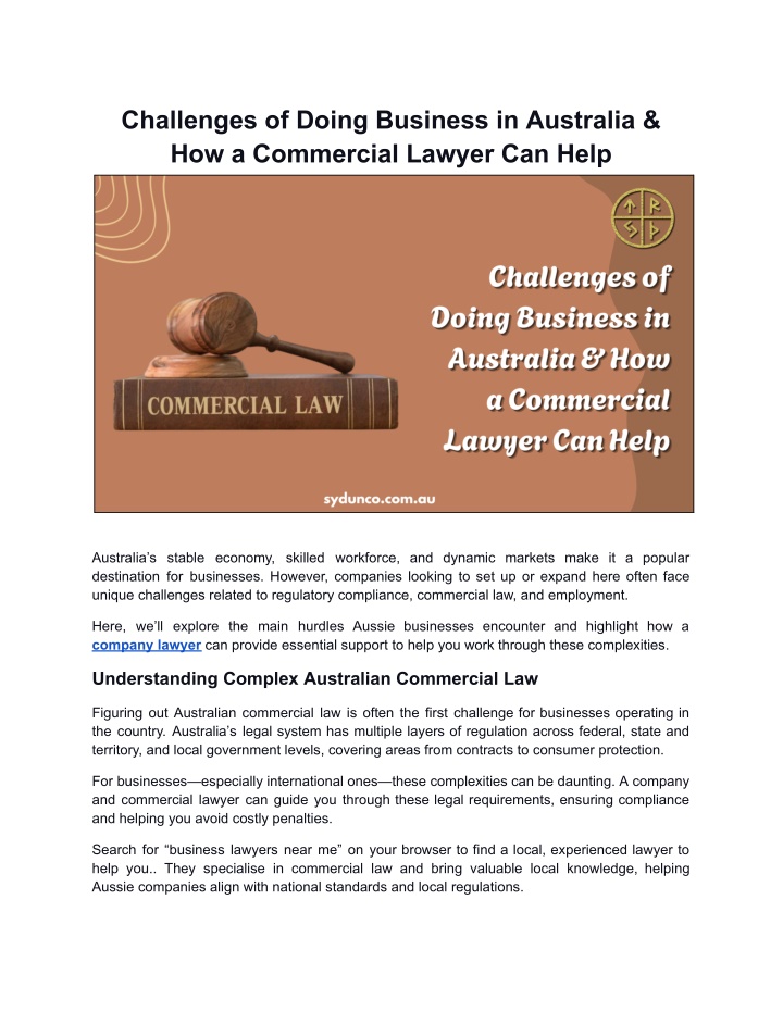 challenges of doing business in australia