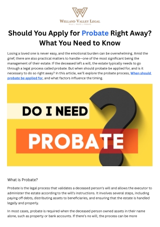 Should You Apply for Probate Right Away What You Need to Know