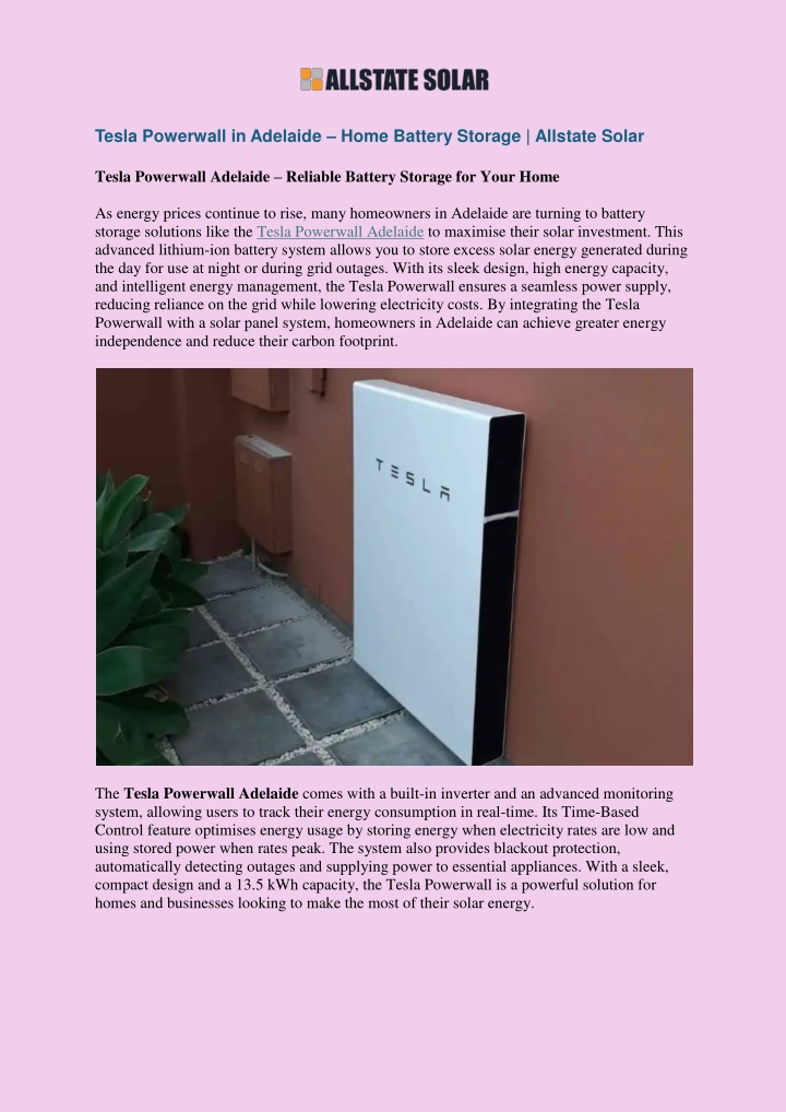 tesla powerwall in adelaide home battery storage