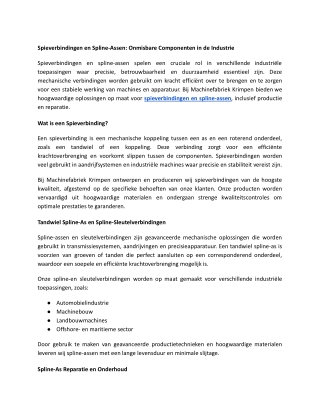 spieverbindingen en spline assen onmisbare