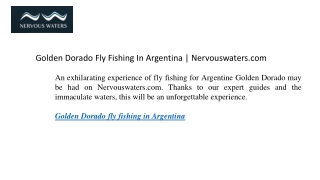 Golden Dorado Fly Fishing In Argentina | Nervouswaters.com