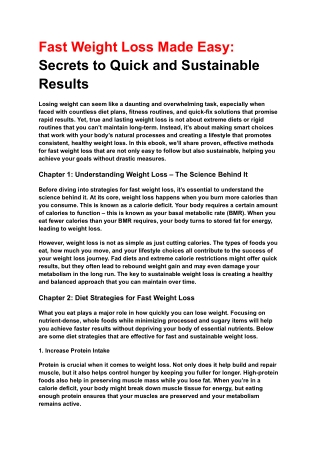Fast Weight Loss Made Easy Secrets to Quick and Sustainable Results
