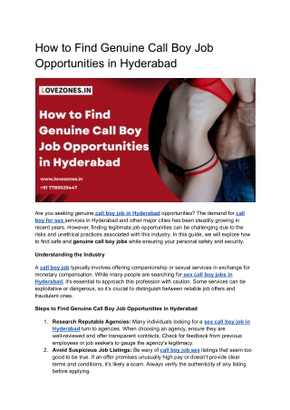 How to Find Genuine Call Boy Job Opportunities in Hyderabad
