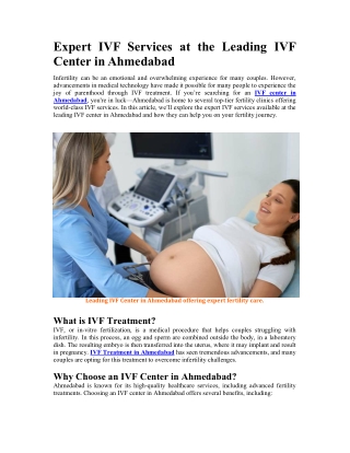 Expert IVF Services at the Leading IVF Center in Ahmedabad