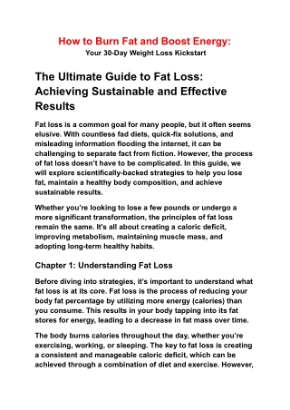 How to Burn Fat and Boost Energy:  Your 30-Day Weight Loss Kickstart