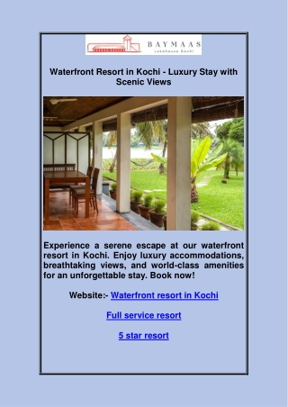 Waterfront Resort in Kochi - Luxury Stay with Scenic Views