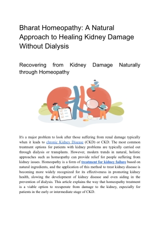 Bharat Homeopathy A Natural Approach to Healing Kidney Damage Without Dialysis