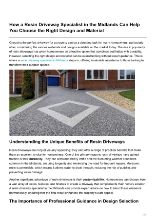 How a Resin Driveway Specialist in the Midlands Can Help You Choose the Right Design and Material