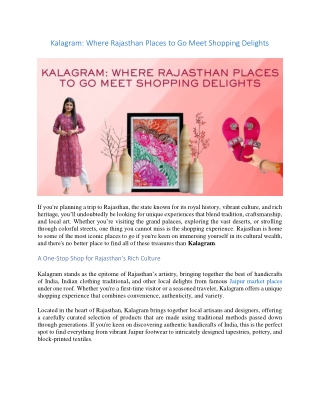 Kalagram Where Rajasthan Places to Go Meet Shopping Delights