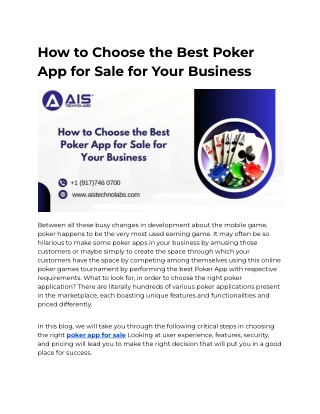 How to Choose the Best Poker App for Sale for Your Business