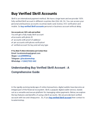 Top Unique Site To Buy Verified Skrill Accounts In 2025