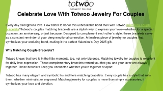 Celebrate Love With Totwoo Jewelry For Couples