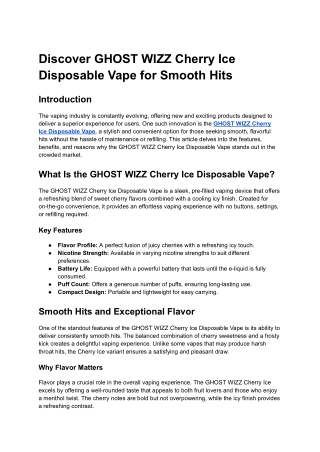 Discover GHOST WIZZ Cherry Ice Disposable Vape for Smooth Hits