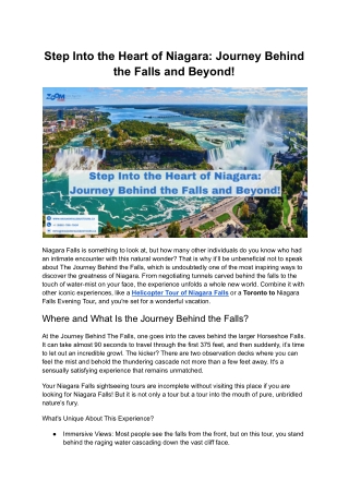 Step Into the Heart of Niagara: Journey Behind the Falls and Beyond!
