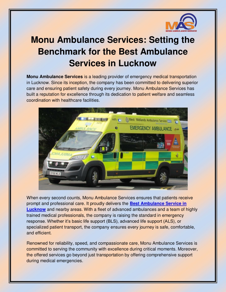 monu ambulance services setting the benchmark