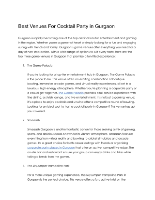 Best Venues For Cocktail Party in Gurgaon