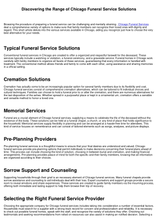 Checking out the Variety Of Chicago Funeral Services