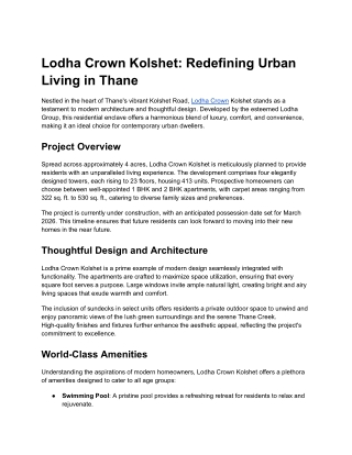 Lodha Crown Kolshet_ Redefining Urban Living in Thane