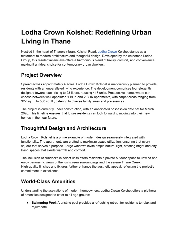 lodha crown kolshet redefining urban living