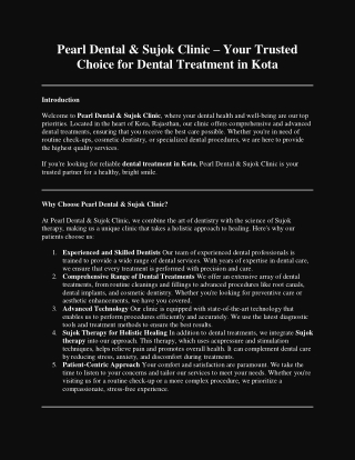 Pearl Dental & Sujok Clinic – Your Trusted Choice for Dental Treatment in Kota