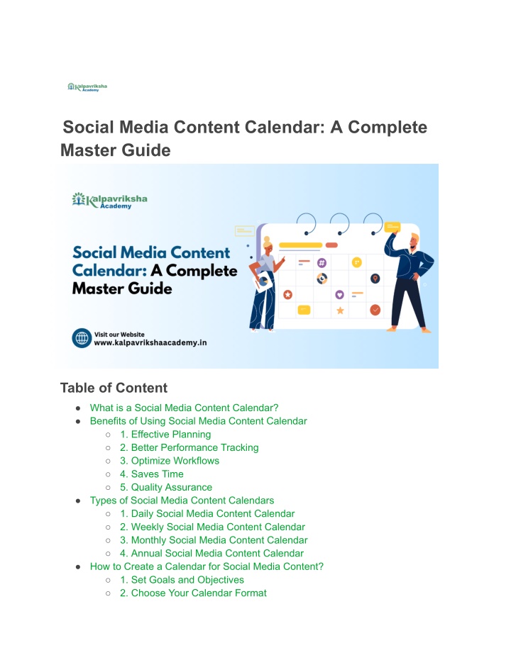 social media content calendar a complete master