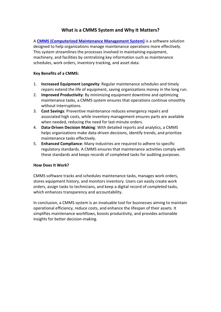 what is a cmms system and why it matters