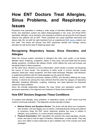 How ENT Doctors Treat Allergies, Sinus Problems, and Respiratory Issues