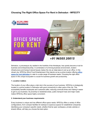 Choosing The Right Office Space For Rent in Dehradun - WFECITY