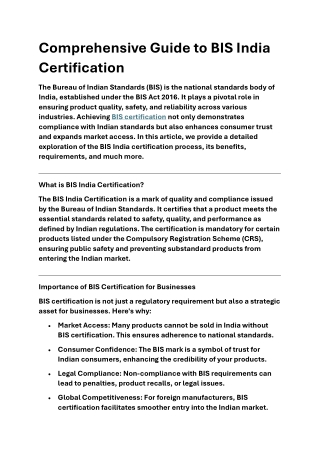 Comprehensive Guide to BIS India Certification