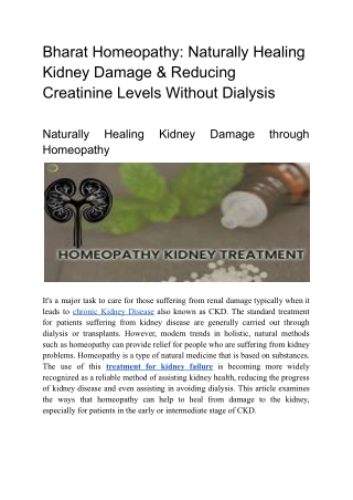 Bharat Homeopathy Naturally Healing Kidney Damage & Reducing Creatinine Levels Without Dialysis