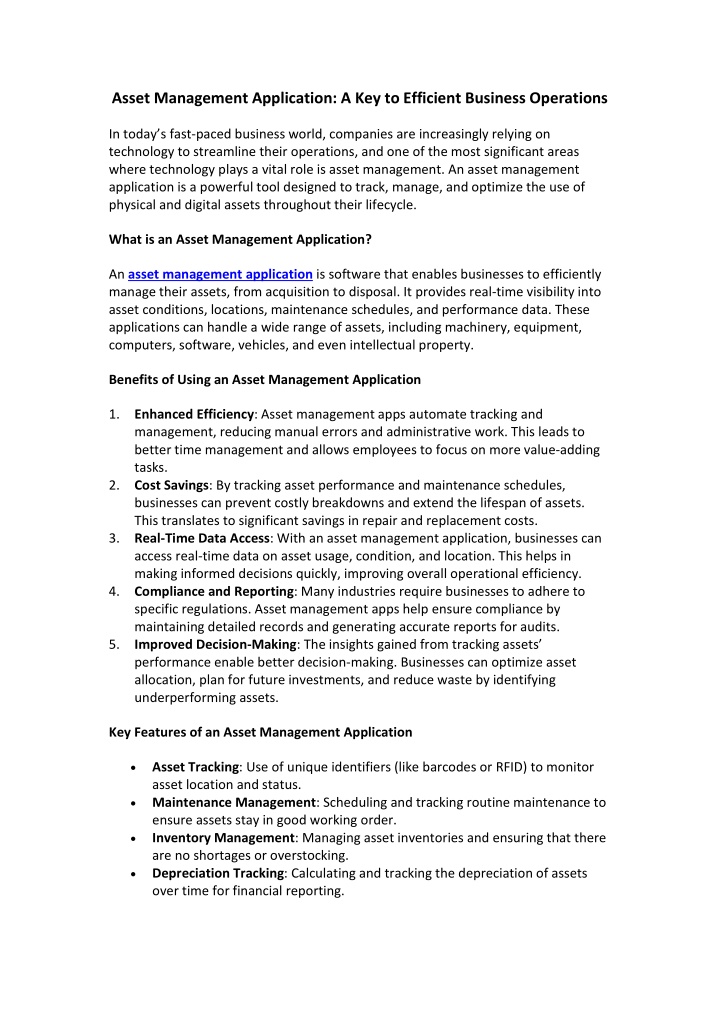 asset management application a key to efficient