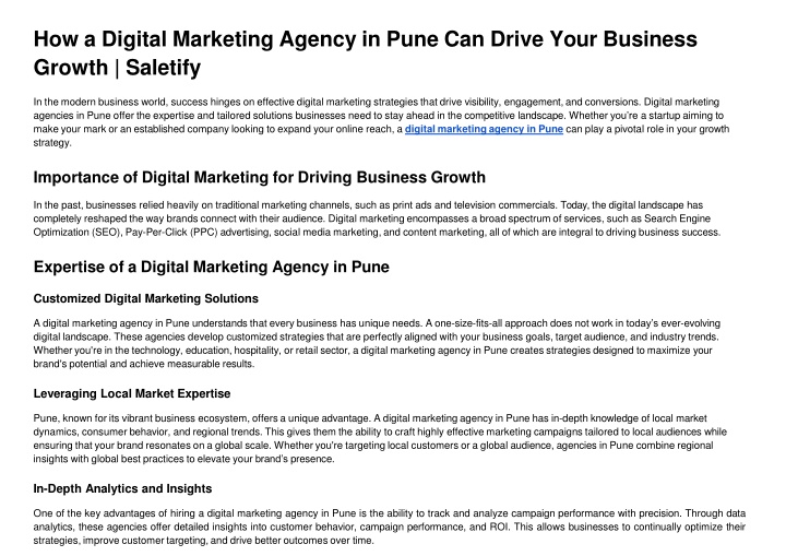 how a digital marketing agency in pune can drive your business growth saletify