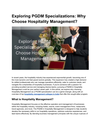 Exploring PGDM Specializations_ Why Choose Hospitality Management_