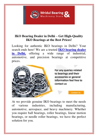 IKO Bearing Dealer in Delhi  Get HighQuality IKO Bearings at the Best Prices!