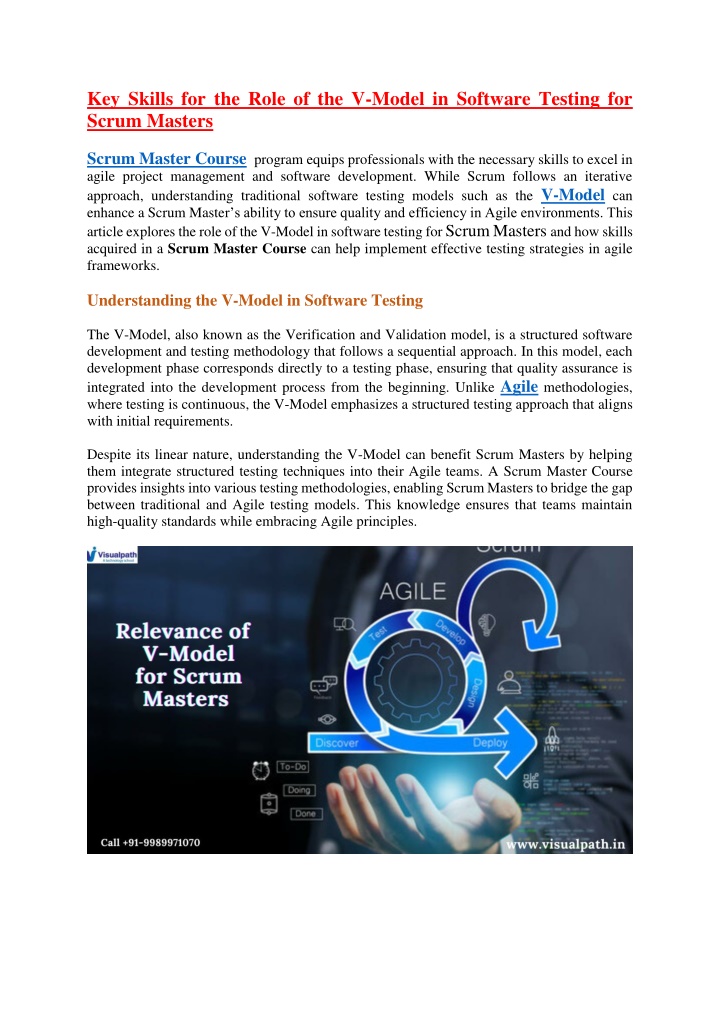 key skills for the role of the v model