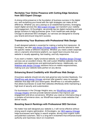 Revitalize Your Online Presence & Cutting-Edge Solutions from SEO Expert Chicago