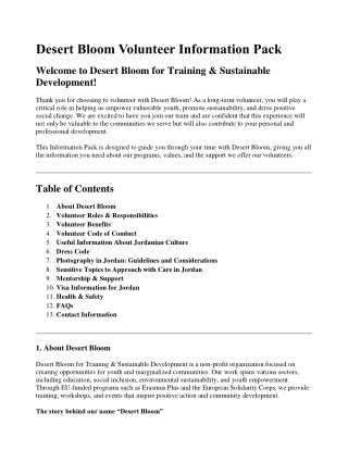 Desert Bloom Volunteer Information Pack