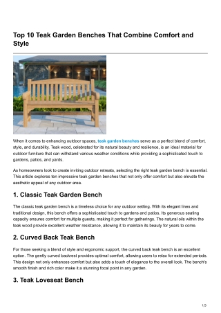 Top 10 Teak Garden Benches That Combine Comfort and Style