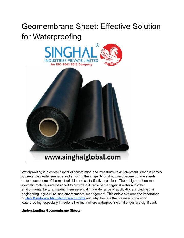 geomembrane sheet effective solution