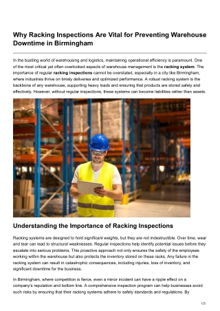 Why Racking Inspections Are Vital for Preventing Warehouse Downtime in Birmingham